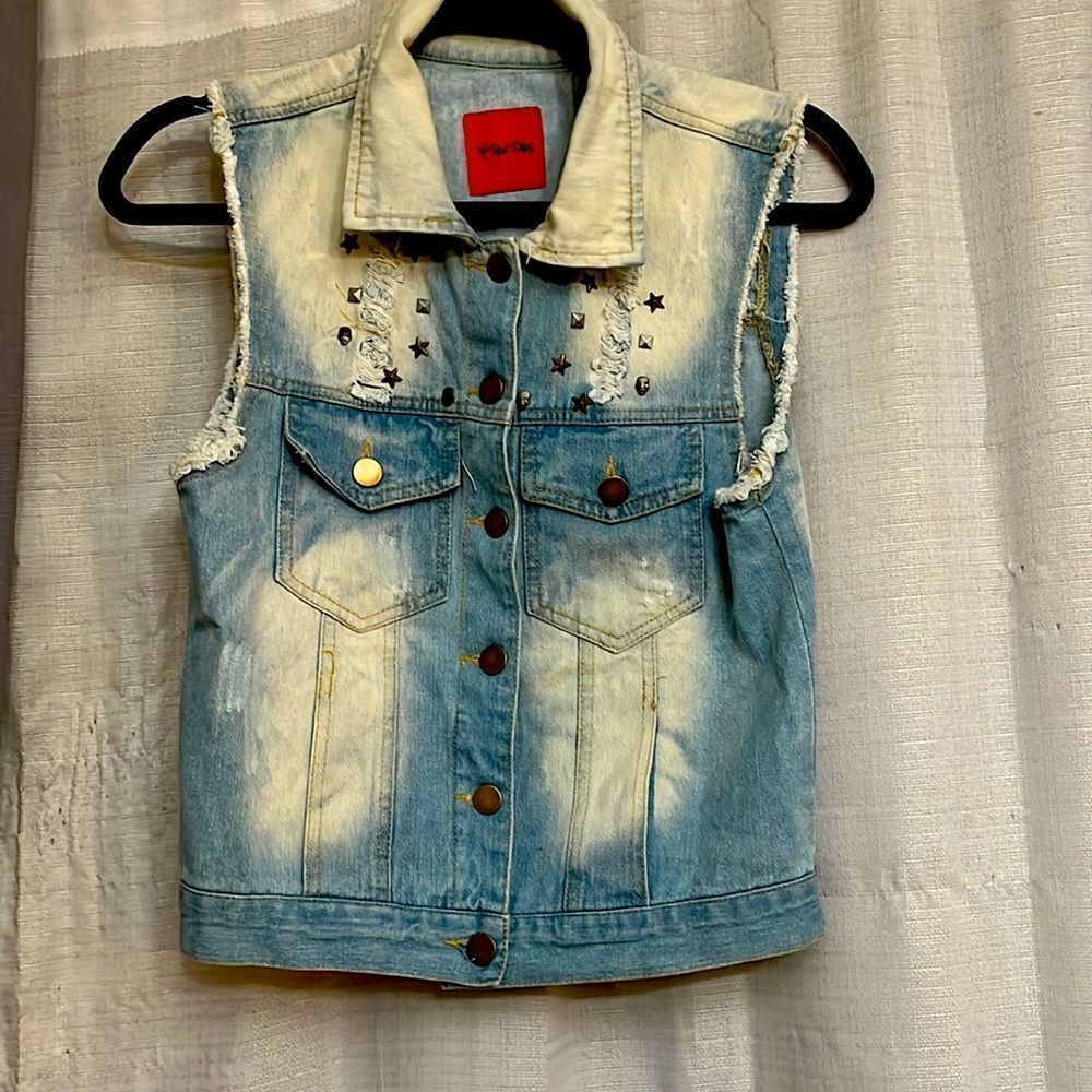 3. Red Tulips denim vest
